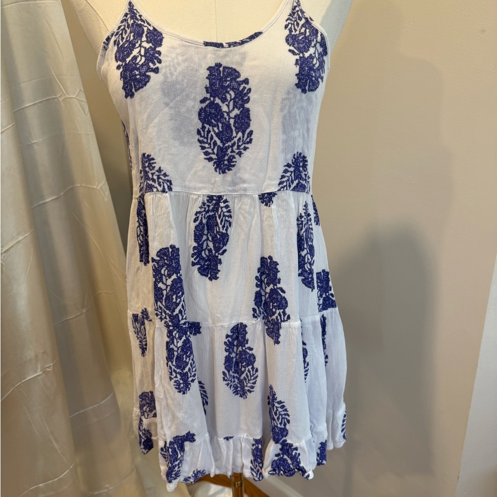 White and Blue Floral Bohemian Sun Dress